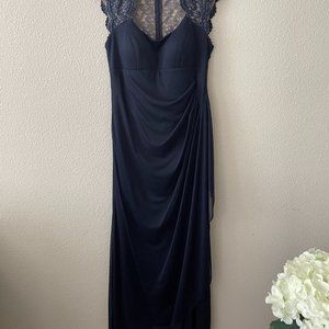 Evening Blue Lace Silky Maxi Wedding Dress | Mother In Law Dress | Formal Dress